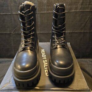 Ready Salted Black Combat Boots with Side Zipper Women's 10
